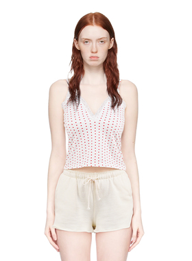 BM爱心印花吊带背心蕾丝花边V领内搭修身性感碎花辣妹纯欲上衣女