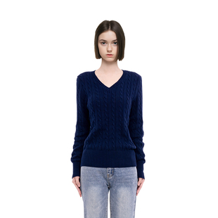 上衣 复古百搭显瘦针织长袖 BM毛衣女2025新款 秋冬V领麻花纯色美式