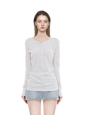 BM长袖t恤女2025新款早秋圆领修身显瘦百搭上衣纯色内搭打底衫