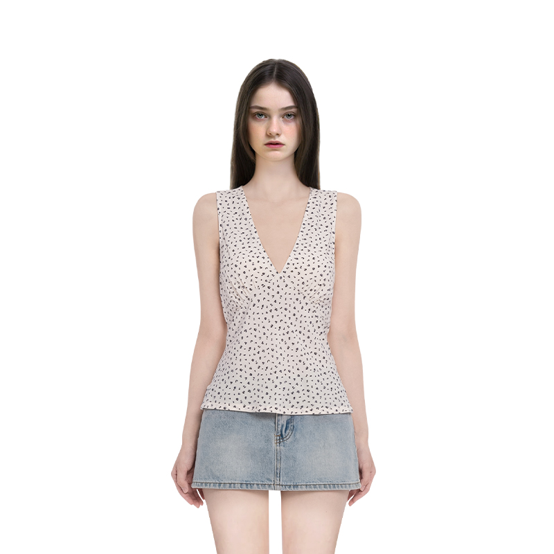 BM背心女2025新款夏季V领碎花打底内搭纯欲风无袖背心绝美小吊带