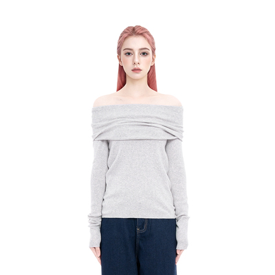 BM上衣女2025新款早秋翻领一字肩高级感打底内搭外穿纯欲风长袖