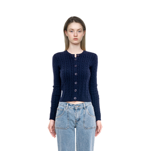 外套 2025早春纯色高腰露脐短开衫 BM开衫 女毛衣针织麻花圆领新款