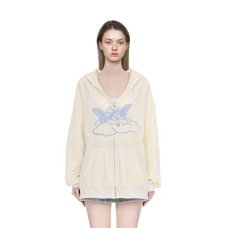 BM卫衣女2025新款爆款刺绣天使宽松拉链帽衫今年流行漂亮卫衣外套