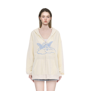 今年流行漂亮卫衣外套 刺绣天使宽松拉链帽衫 BM卫衣女2025新款 爆款