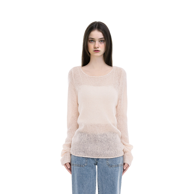 BM毛衣女2026新款秋冬纯色圆领针织镂空高级感显瘦百搭套头上衣