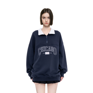 半拉链芝加哥风格 POLO领美式 oversize卫衣 爆款 BM卫衣女2025新款