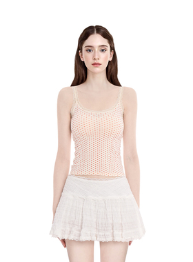 BM吊带背心女2025夏季新款蕾丝爱心印花短款露脐修身显瘦内搭上衣