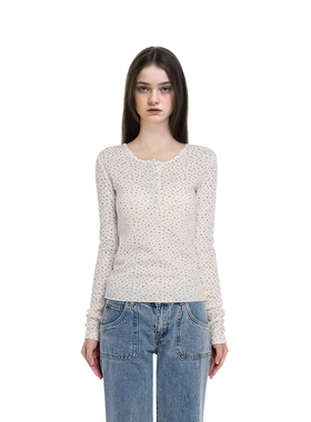 BM长袖T恤女2025新款圆领碎花华夫格内搭可外穿今年流行的打底衫