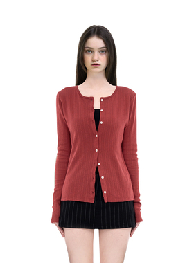 BM开衫女2025新款春秋红色高级感圆领修身显瘦圣诞节穿搭长袖外套