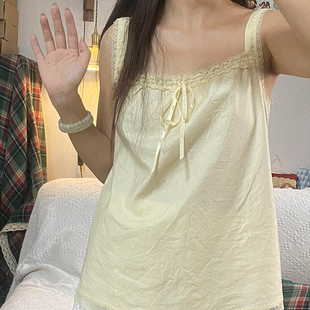 夏季 BM背心女2025新款 蕾丝拼接系带甜美纯欲风吊带宽松显瘦上衣