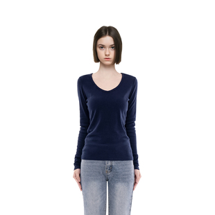 t恤显瘦小众高级感内搭打底衫 早秋V领纯色修身 女2025新款 BM长袖