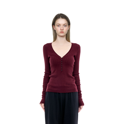 BM上衣女V领罗纹针织长袖2026新款秋冬显瘦高级感美式复古内搭