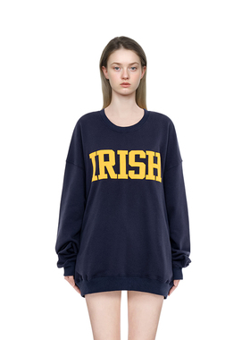 BM卫衣女2026新款IRISH爱尔兰风格字母藏蓝色圆领秋冬卫衣上衣女