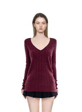 BM毛衣女2025新款秋冬红色V领显瘦麻花美式复古圣诞节穿搭上衣