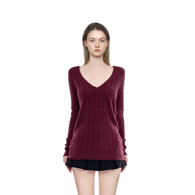 BM毛衣女2026新款秋冬红色V领显瘦麻花美式复古圣诞节穿搭上衣