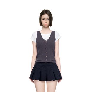 女2025新款 复古针织开衫 秋冬马甲V领纯色短款 显瘦美式 修身 BM开衫