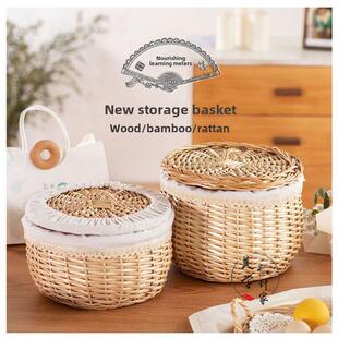 柳编馒头筐竹编家用带盖装面包鸡蛋水果桌面篮子收纳筐编织野餐篮