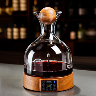 智能电动雾化醒酒器红酒酒具水晶红酒酒壶实木底座快速自动醒酒器
