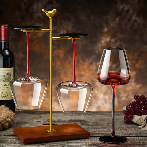 红杆黑领结红酒杯套装家用高脚杯