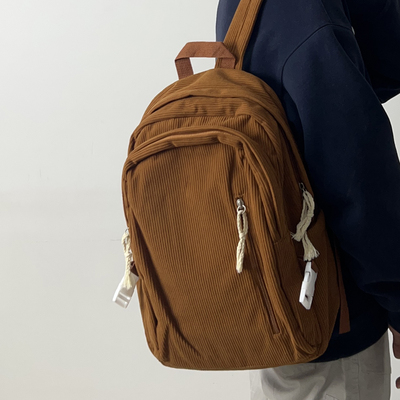 灯芯绒书包女旅游轻便高颜值双肩包男休闲纯色高中大学生通勤背包