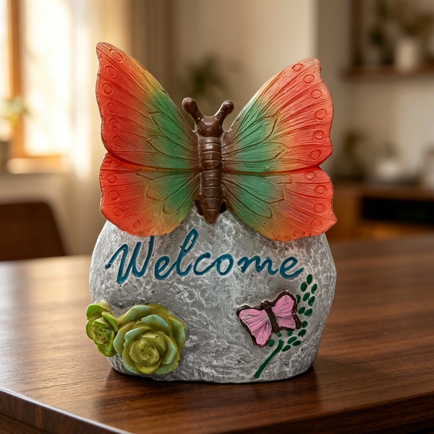 蝴蝶太阳能发光手办景品 Welcome树脂摆件桌面花园潮玩装饰工艺品