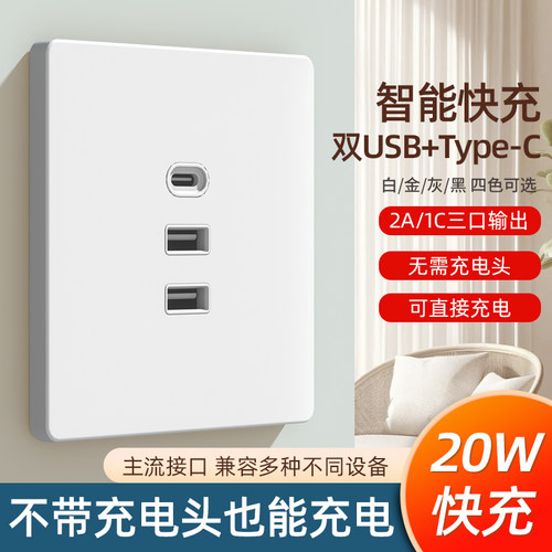 国际电工86型20W快充USB插座