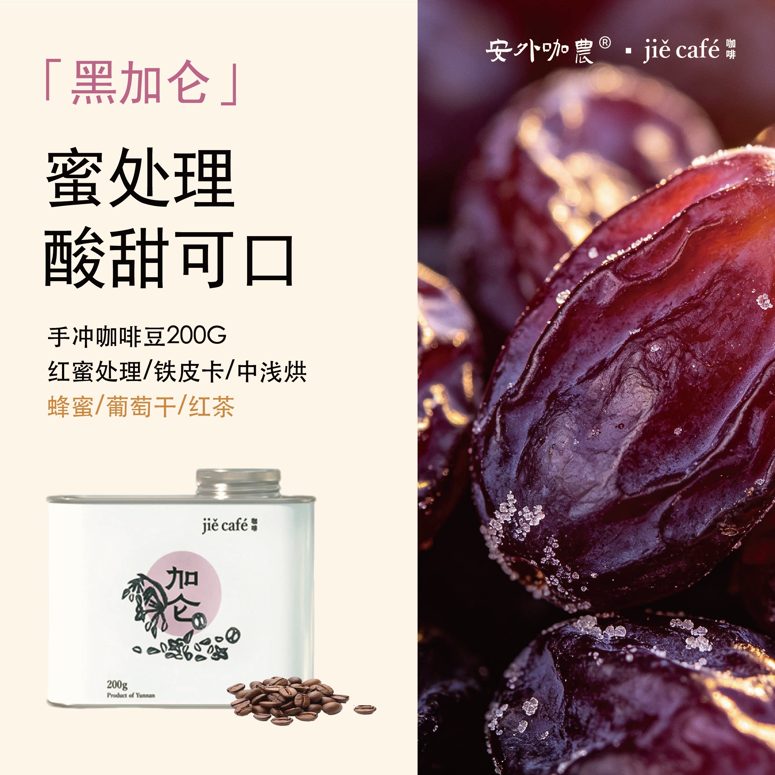 解咖啡 云南保山铁皮卡蜜处理精品中烘咖啡豆 梅子酸甜黑加仑200G