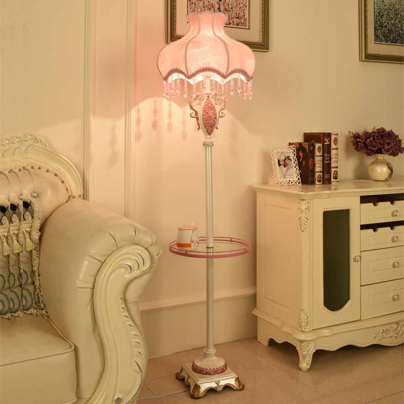 欧式客厅茶几粉色落地灯开关脚踏式站灯卧室遥控调节亮度立式台灯