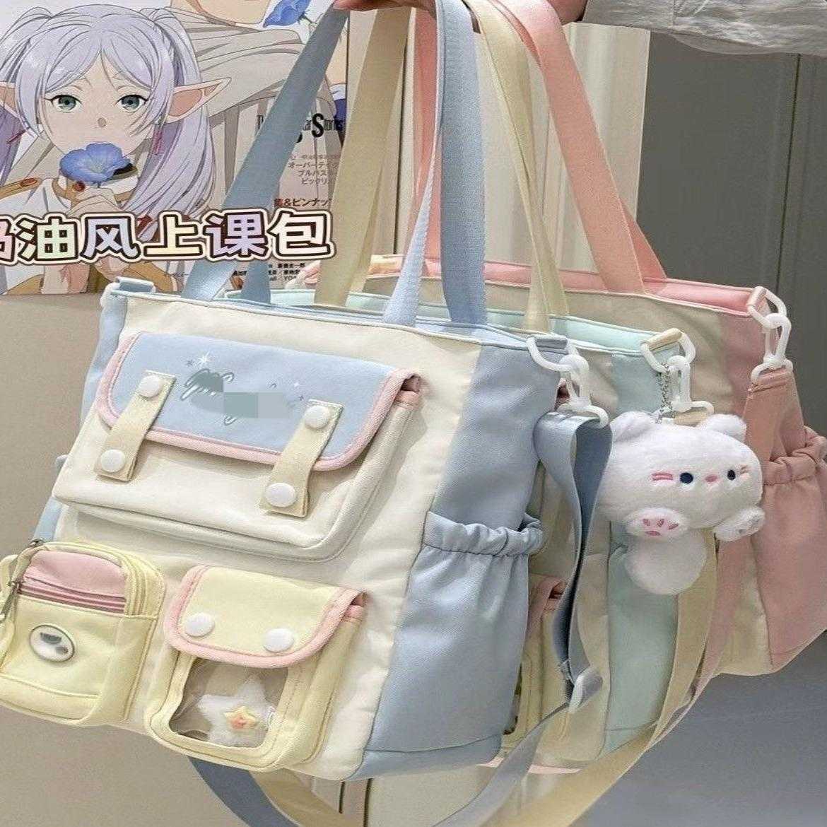 学院风撞色手提单肩包女高颜值大