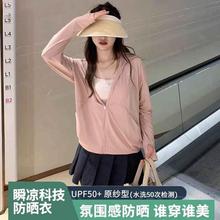 防紫外线冰丝防晒服女轻薄显瘦外套 原纱防晒衣女夏黑胶帽檐UPF50