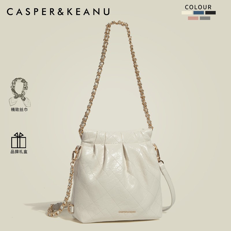 CASPER&KEANU生日礼物菱格链条流浪包女2025新款夏双肩包单肩斜挎