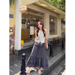 上衣甜美慵懒蛋糕裙长裙一整套气质 小众不撞款 套装 女夏季 抽绳无袖