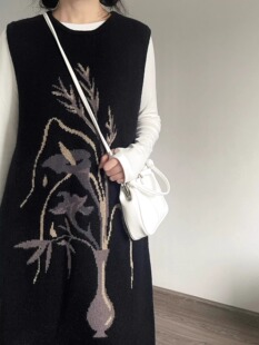 花卉针织毛衣裙女装 秋冬小个子国风外搭背心裙叠穿连衣裙长裙显瘦