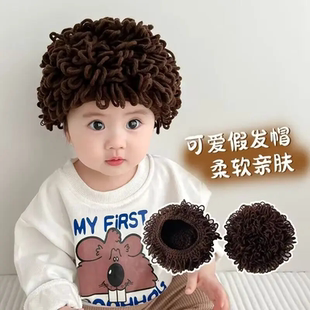 婴儿帽子秋冬可爱超萌搞笑爆炸头宝宝儿童网红假发帽男女童卷发帽