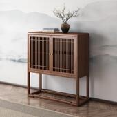 新中式 实木玄关柜简约禅意黑胡桃木餐边柜储物柜客厅靠墙置物边柜