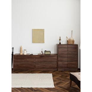 物应北欧覆古黑胡桃木八斗柜客厅收纳柜储物柜抽屉柜卧室实木斗柜