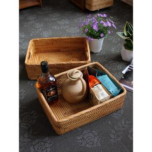 越南藤编筐收纳筐小号方形筐加高果盘三件套编织手工大号田园中号