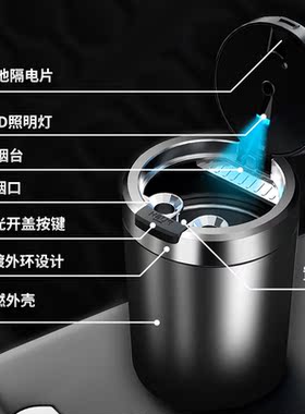 黑色大标黑键全车型车标定制车载烟灰缸防飞灰合金内胆图案阻燃