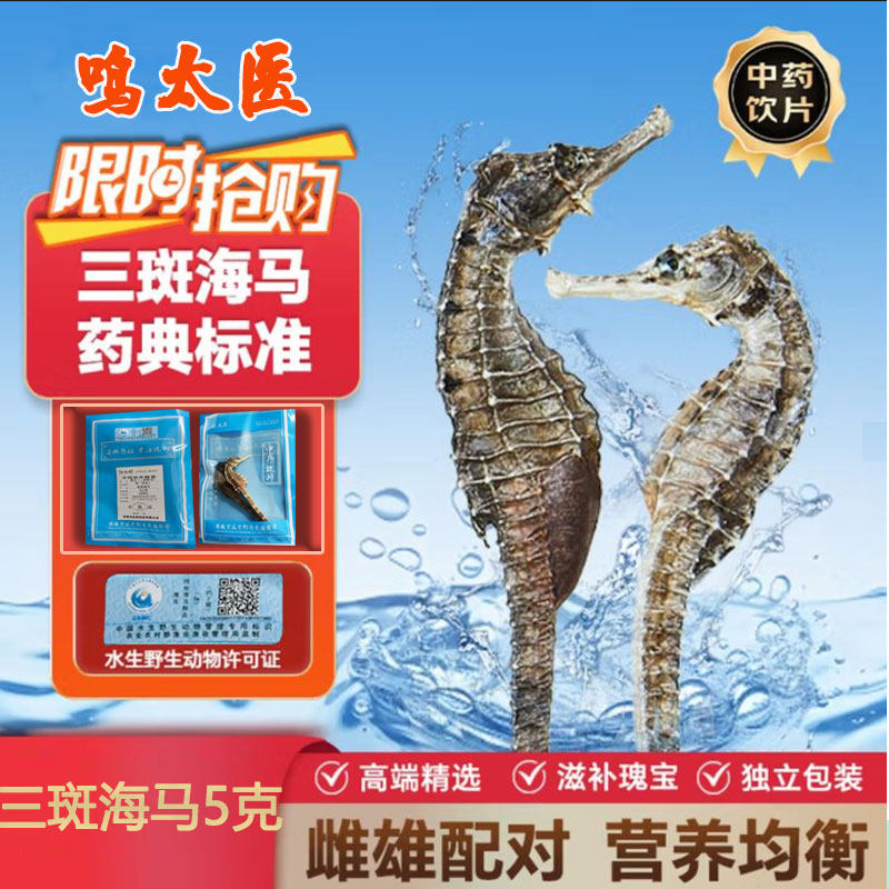 鸣太医 三斑海马5g泡酒海龙海马干货饮片一公一母配对 煲汤料顺丰