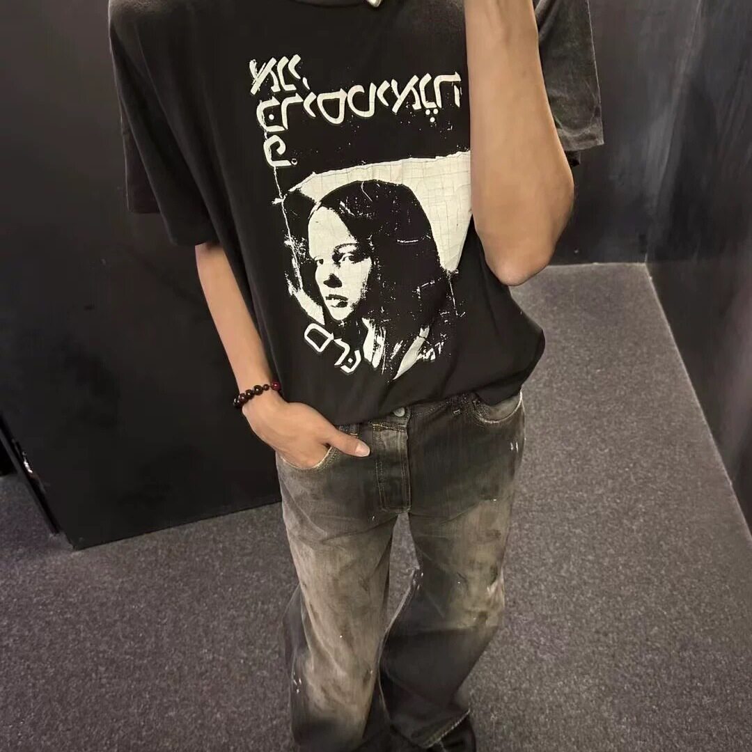 thumbnail for ERD Melancholic Rich 24fw Broken Chris Print Washed Large Neckline Crew Neck Short Sleeves