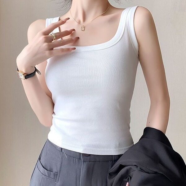 螺纹棉吊带背心女内搭遮副乳打底无袖上衣修身可外穿高弹修身紧身