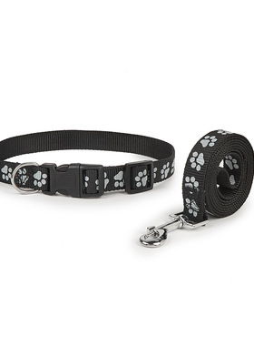 现货黑色骨头印花彩色印花牵引绳套装尼龙遛狗牵引绳耐用宠物狗