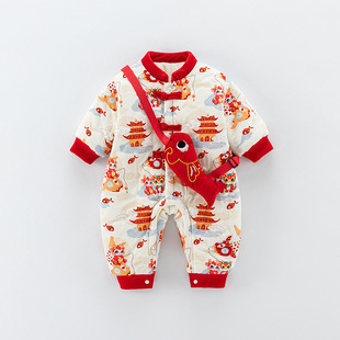 宝宝拜年服冬季夹棉加厚新生婴儿衣服超萌a类连体衣冬装过年棉衣