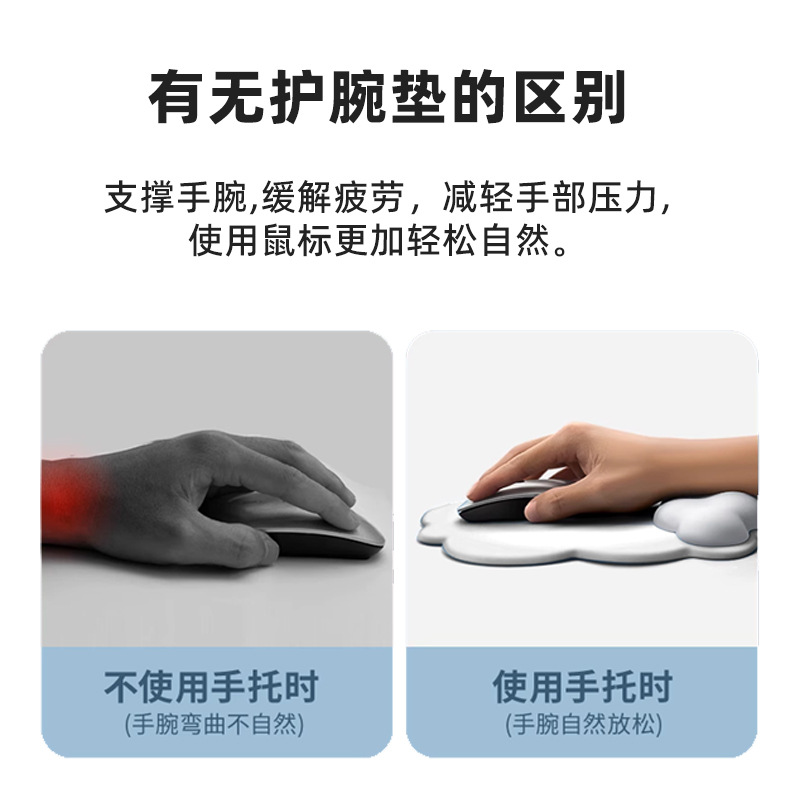 发泡硅胶防滑云朵护腕鼠标垫PU皮革慢回弹记忆棉护手腕