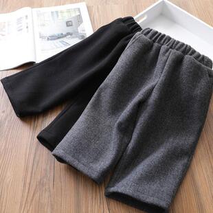 女童毛呢阔腿裤新款男童秋冬中大童裤子儿童宝宝八九分加绒休闲裤