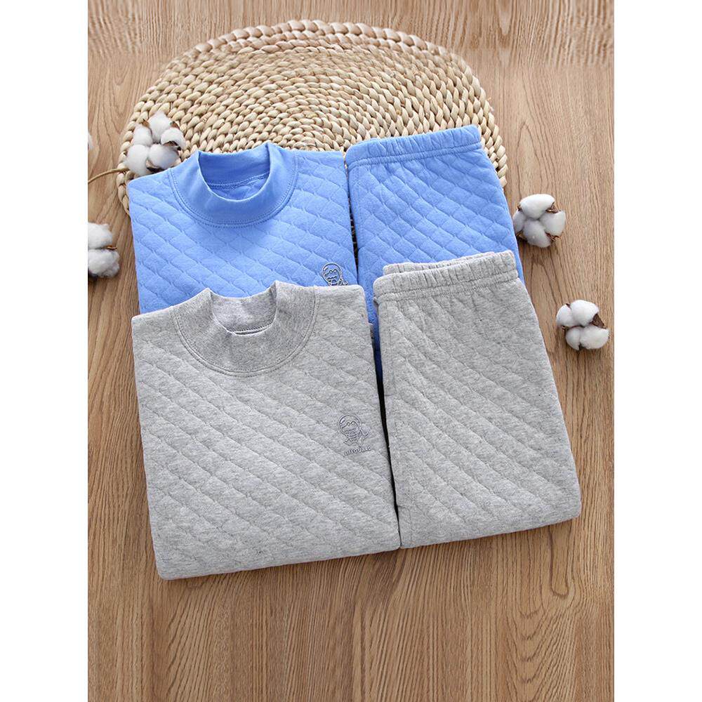 小AB男童保暖内衣纯棉加厚夹棉半高领中大童青少年秋衣秋裤套装