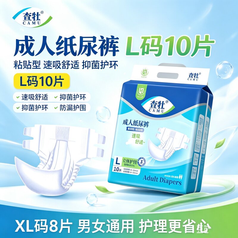 查牡卧床护理成人纸尿裤L-XL老人产妇男女尿不湿夜用粘贴干爽透气
