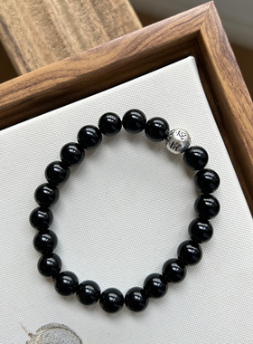 天然黑曜石手串女款六字真言守护好运转运珠情侣手链男生日礼物
