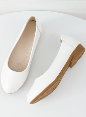 白色工作鞋女平底软底上班久站不累粗跟美容师舒适防滑职业高跟鞋