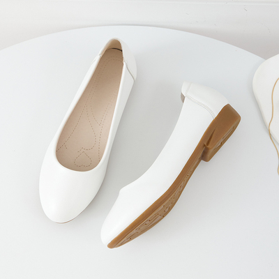 白色工作鞋女平底软底上班久站不累粗跟美容师舒适防滑职业高跟鞋